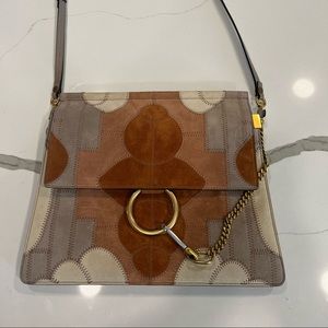 Chloe Patchwork Suede Crossbody Bag in Brown and Tan
